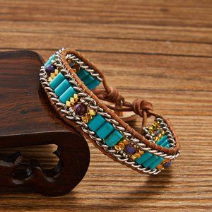 Handmade Turquoise Natural Stone Healing Meditation Reiki Beads Wrap Bracelet